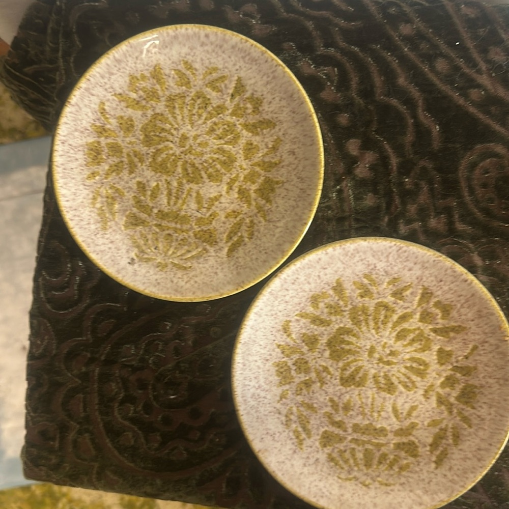 COPY - 2 Red Wing Floral Patterned Plates. Brown specs with green design. 6”